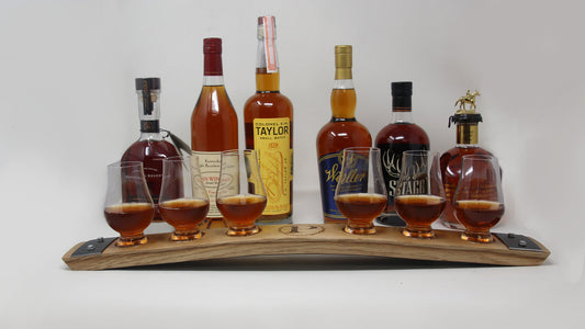 Premium Engraved 6-Glass Whiskey Flight | Personalized Bourbon Tasting Tray | Glencairn Holder