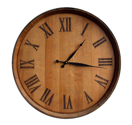 Barrel Head Wall Clock | Reclaimed Wine or Whiskey Barrel | Engraved Rustic Home Decor