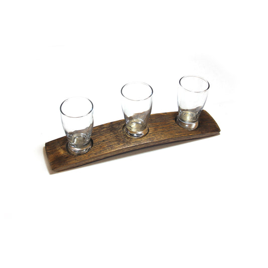 Beer Flight with 3 Glasses – Barrel Stave Tasting Tray for Home Bar or Brewery