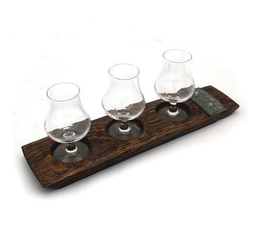 Whiskey Nosing Glass Flight | 3-Glass Barrel Stave Tasting Board