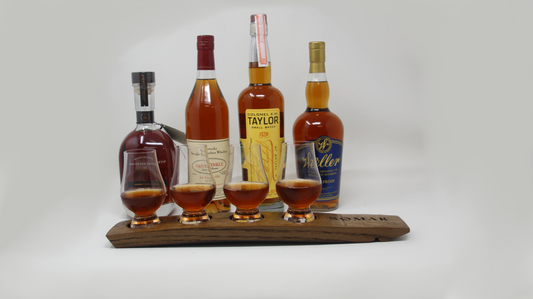 Engraved Whiskey Flight – 4-Glass Personalized Bourbon Tasting Tray with Optional Glencairn Glasses