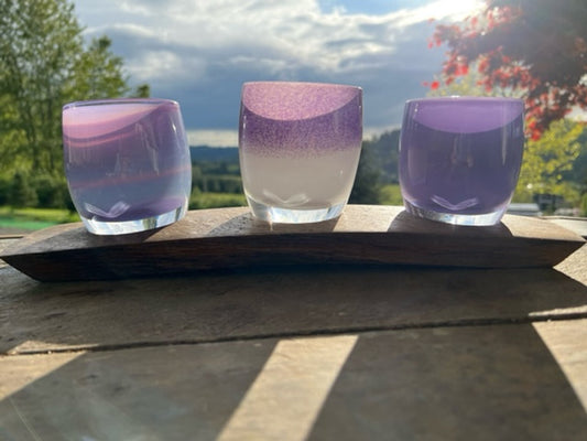 Glassybaby Candle Holder – 3 Slot Wine Barrel Stave Display