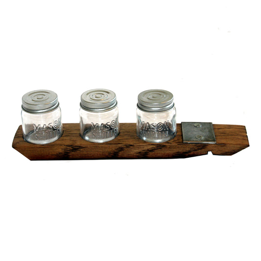Moonshine Shot Flight – Barrel Stave Mason Jar Tray with 3 Glasses
