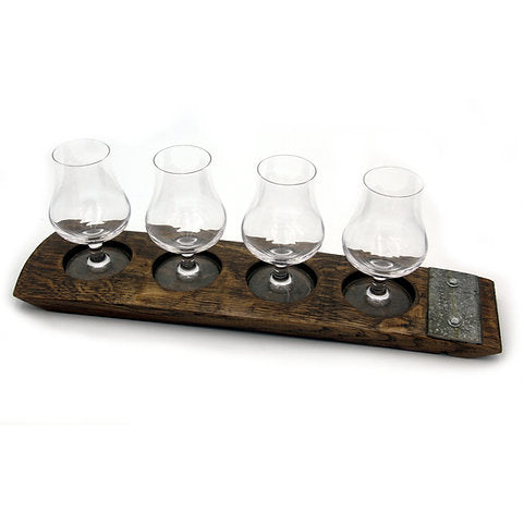 Whiskey Nosing Glass Flight | 4-Glass Barrel Stave Tasting Board