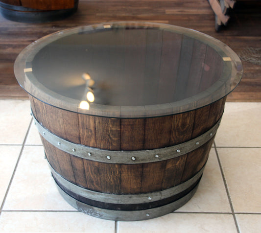 Half Barrel Coffee Table with Glass Top