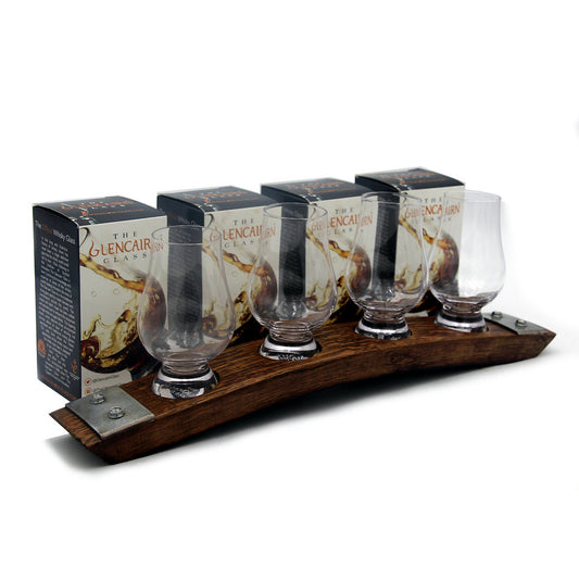 4 Glencairn Glasses on a stave flight board