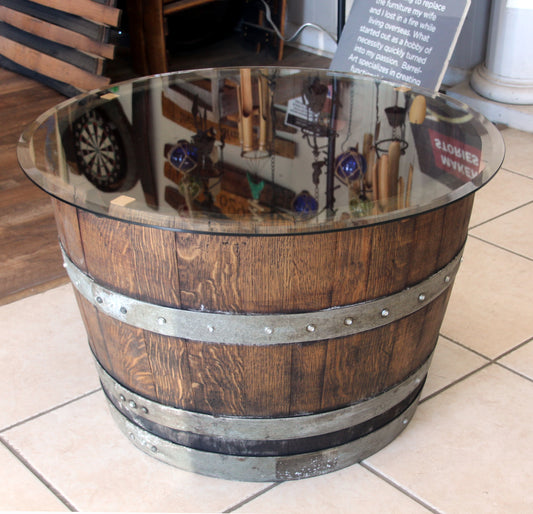 Half Barrel Coffee Table with Glass Top