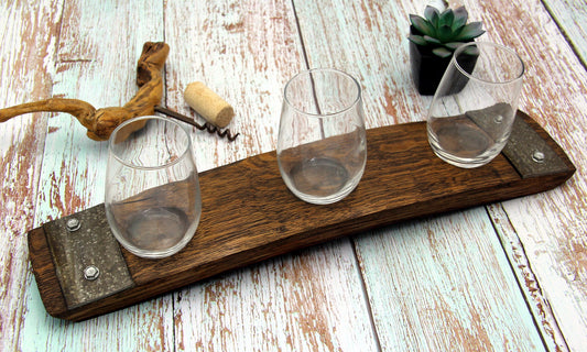 wine flight on wood background