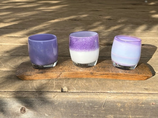 Glassybaby Candle Holder – 3 Slot Wine Barrel Stave Display