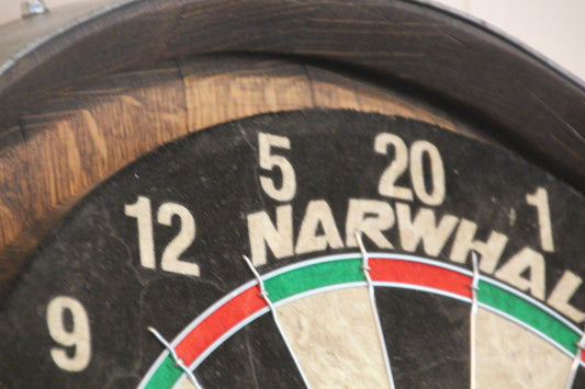 Barrel Head Dart Board Set | Rustic Whiskey or Wine Barrel Lid Dartboard