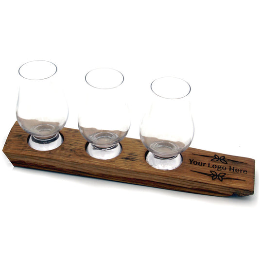 Engraved Whiskey Flight – 3-Glass Personalized Bourbon Tasting Tray with Optional Glencairn Glasses