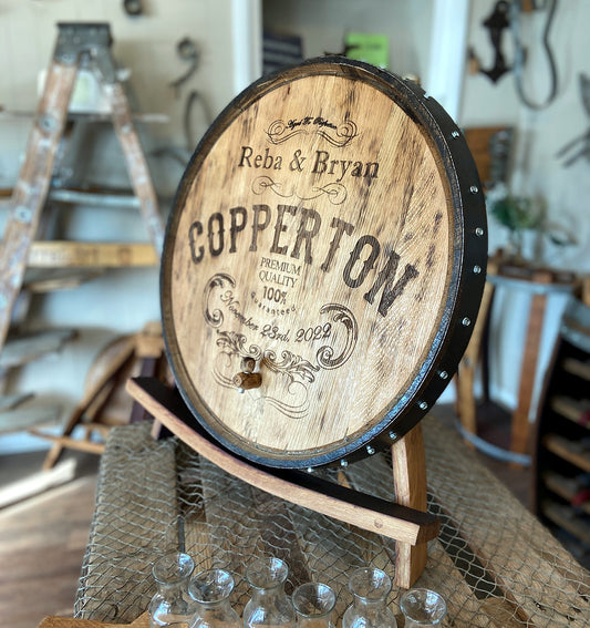 Engraved Whiskey Barrel Head with Easel