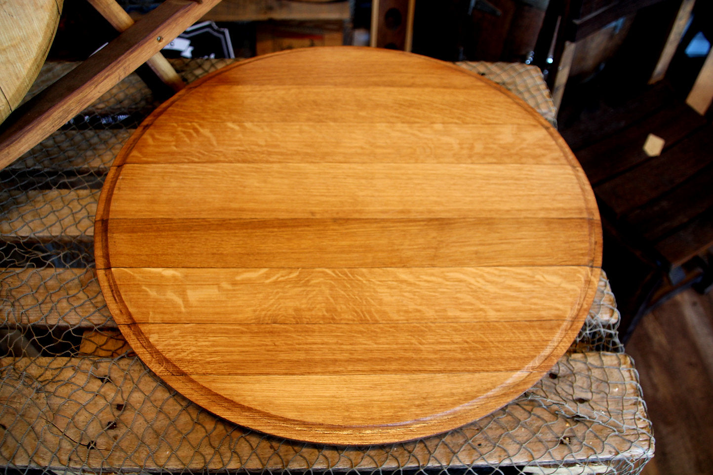 Wine Barrel Lazy Susan – Reclaimed Lid Turntable | Rustic Dining Table Decor