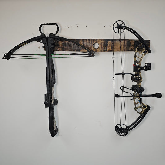 Whiskey Barrel Bow Holder | Wall-Mounted Archery Rack | Personalized Rustic Display for Compound & Crossbows