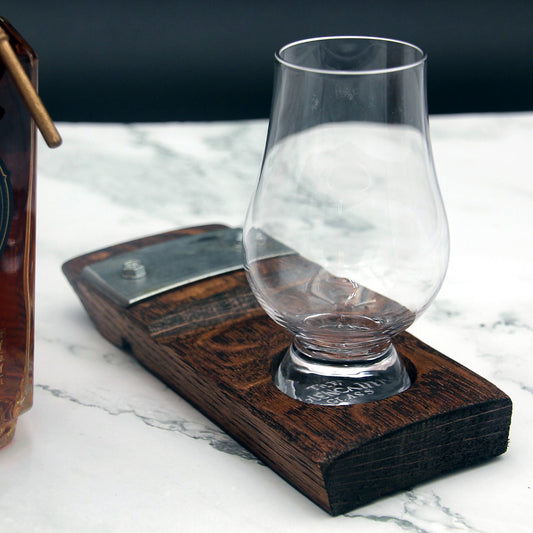 Glencairn Whiskey & Cigar Holder – Barrel Stave Coaster Tray