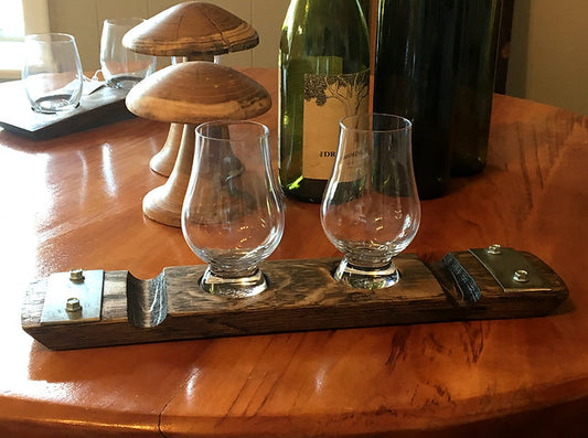 Personalized Whiskey & Cigar Holder – Double Glencairn Coaster with Engraving