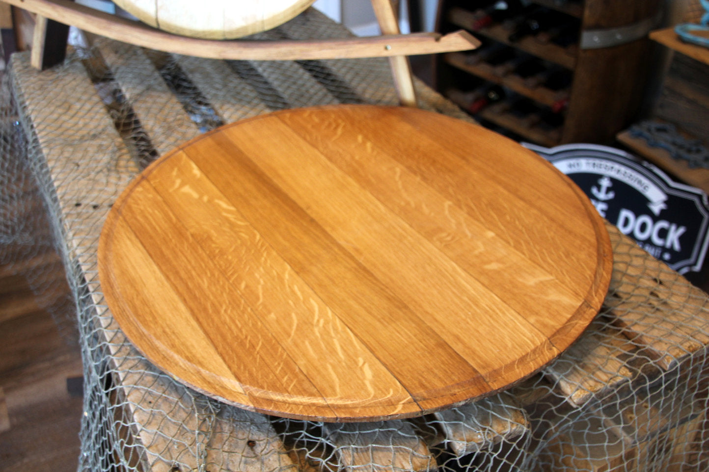 Wine Barrel Lazy Susan – Reclaimed Lid Turntable | Rustic Dining Table Decor