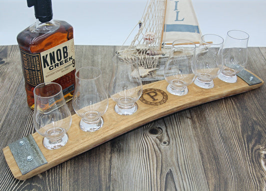 Premium Engraved 6-Glass Whiskey Flight | Personalized Bourbon Tasting Tray | Glencairn Holder