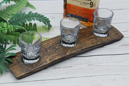 3-Glass Bourbon Flight – Whiskey Barrel Stave Tasting Tray with 2oz Glasses
