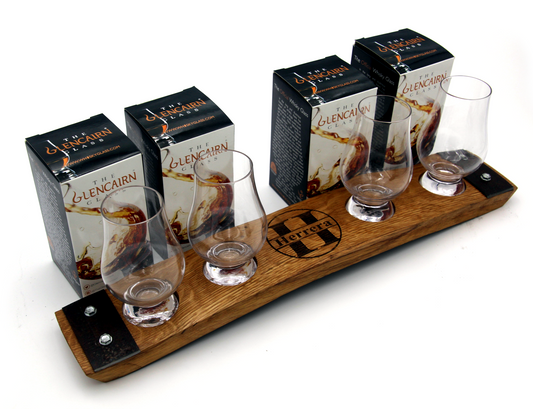 Personalized Whiskey Flight – 4 Glencairn Center Engraved Tasting Board