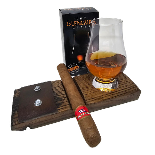 Glencairn Whiskey & Cigar Holder – Barrel Stave Coaster Tray