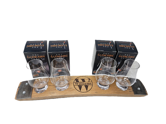 Personalized Whiskey Flight – 4 Glencairn Center Engraved Tasting Board