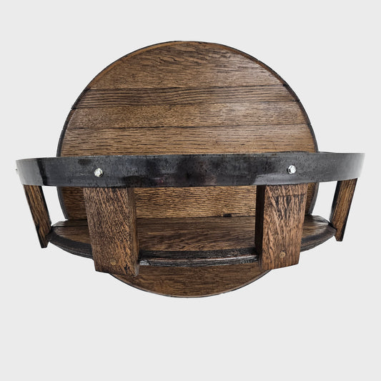 Barrel Head Wall Shelf – Reclaimed Wine or Whiskey Barrel Lid with Rustic Hoop Guard