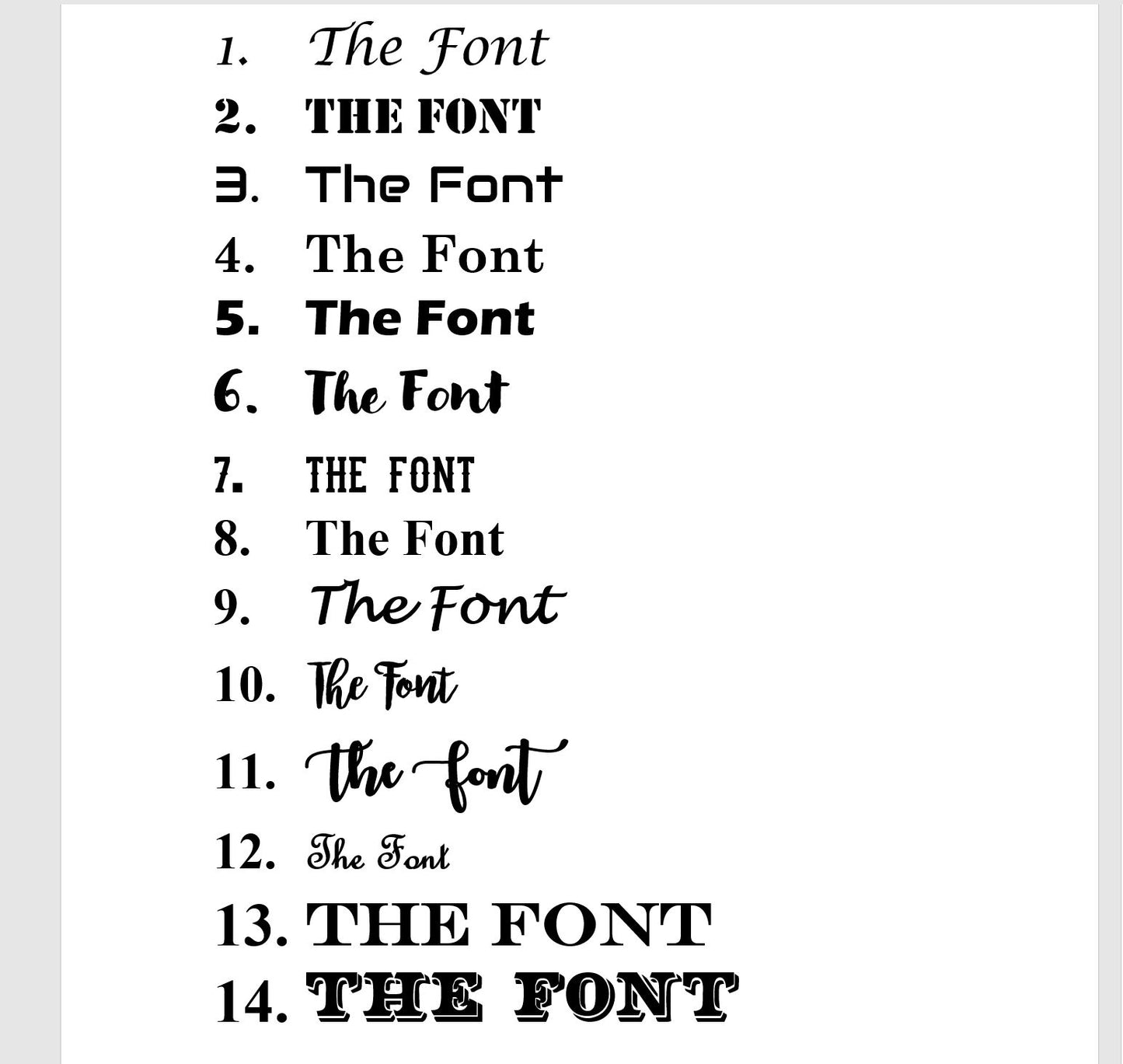 Various styles of 'The Font' on a white background