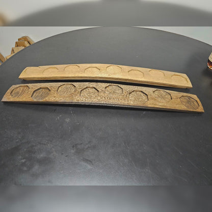 Actual natural oak and dark walnut barrel stave finish options with eight recesses.