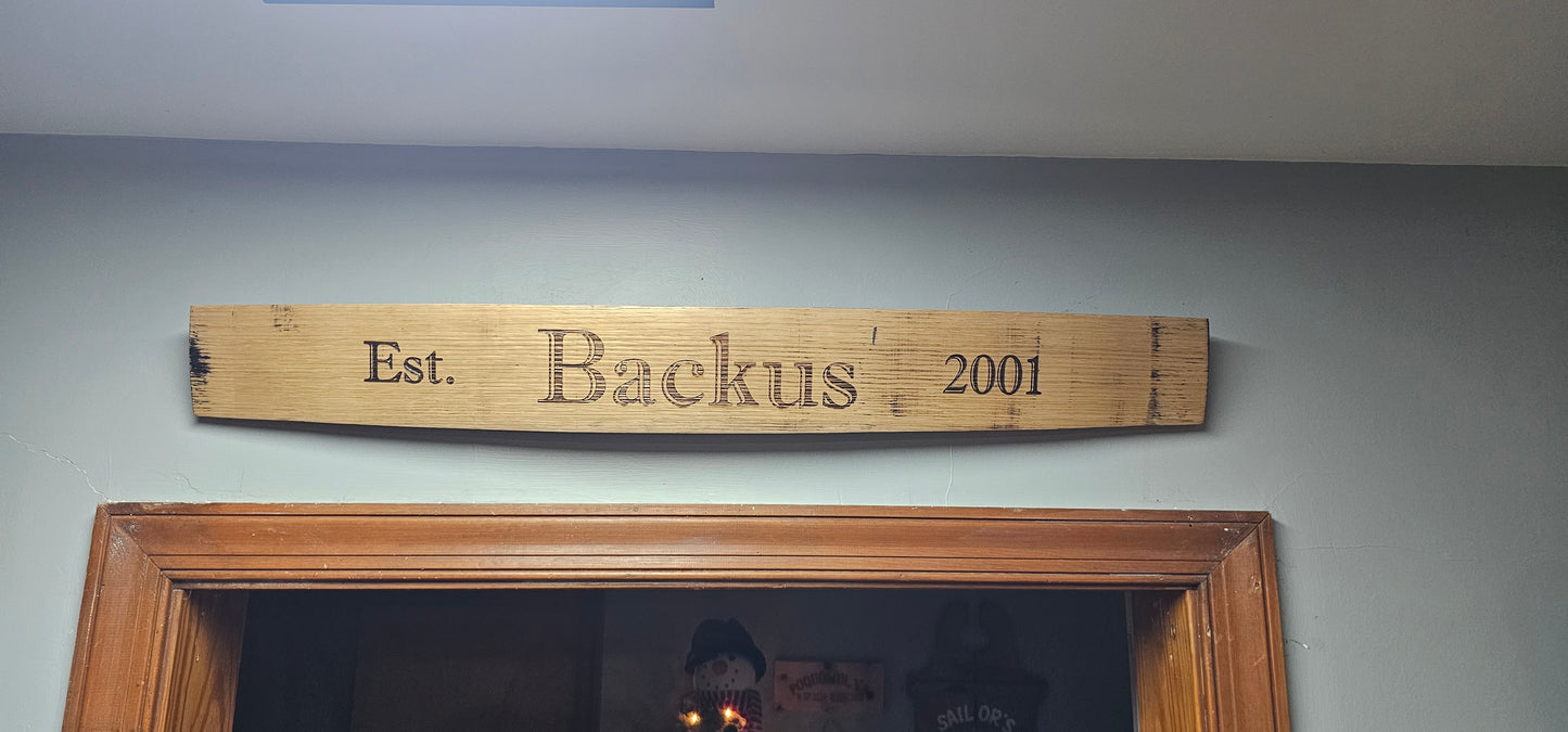 Personalized Whiskey Barrel Stave Sign | Custom Rustic Bourbon Barrel Decor