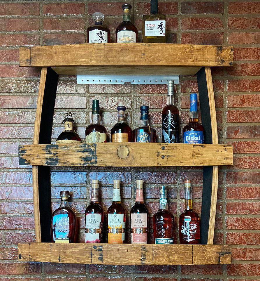 Whiskey Barrel Stave Wall Bar 3 shelf