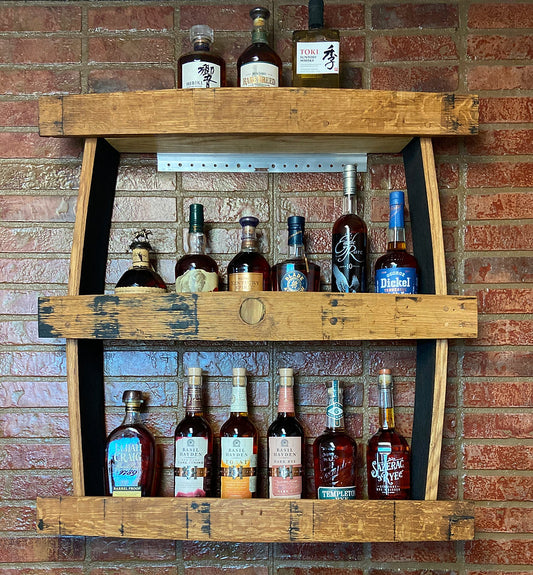 Whiskey Barrel Stave Wall Bar 3 shelf