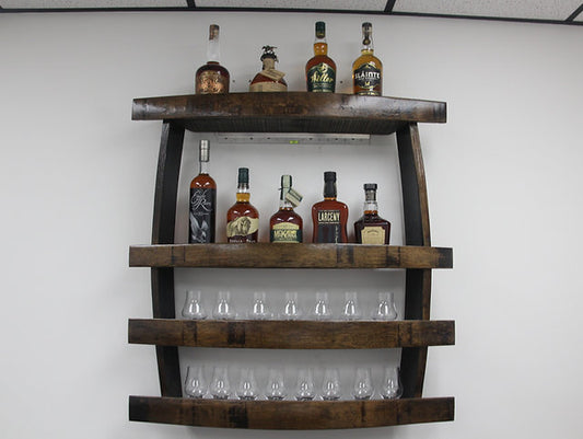 Whiskey Barrel Stave Wall Bar 4 Shelf