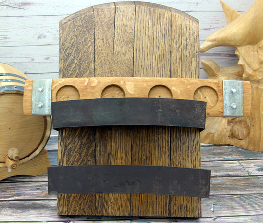 Whiskey Flight Board Display Stand – Barrel Head Rack for 2 Boards with Optional Personalization