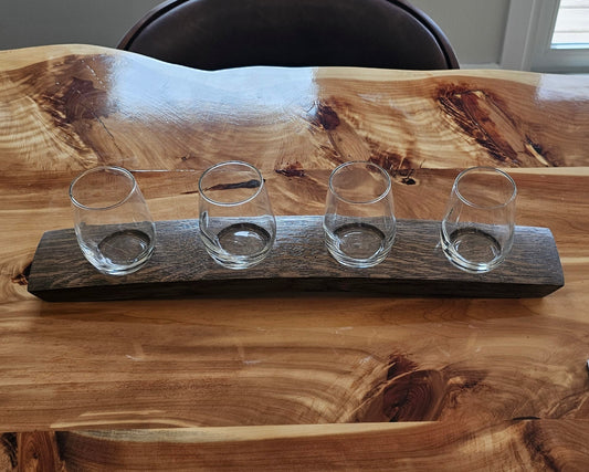 Wine Tasting Flight Board – 4 Glass Reclaimed Barrel Stave Wine Sampler