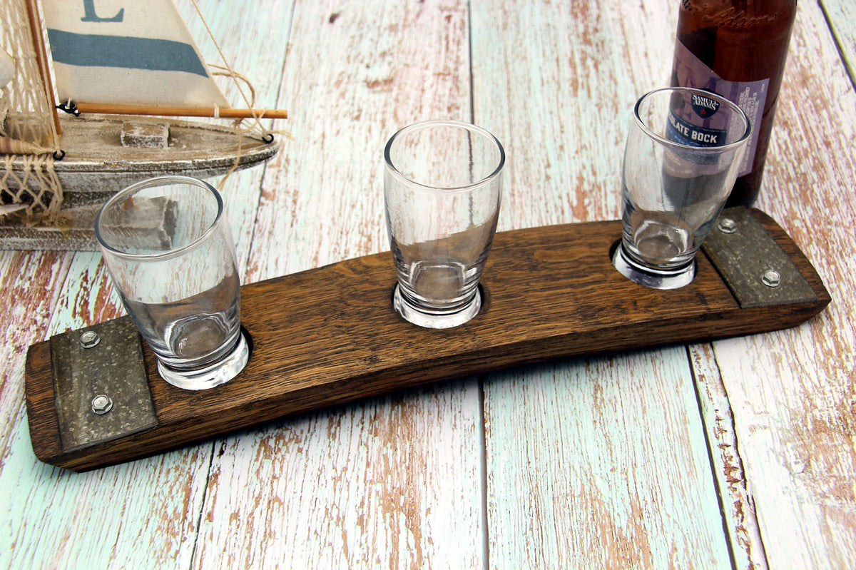 Beer Flight Glass Rests 3-Glass Premium Beer Flight | Reclaimed Barrel Stave – Barrel-Art