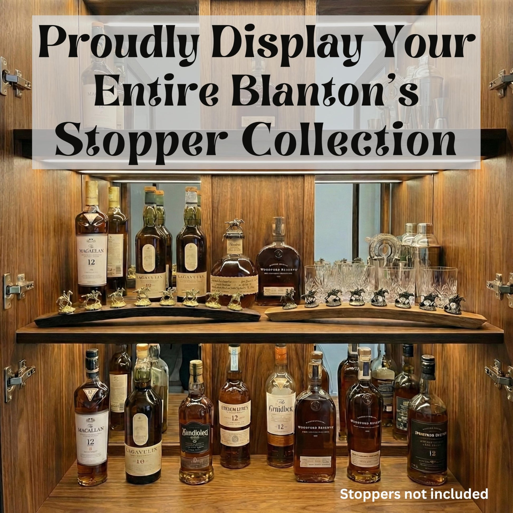 Blanton's stopper collection on bar shelf - display your entire collection