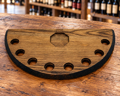 Blanton’s Horse Stopper Display – Reclaimed Barrel Head Bottle & Cork Holder in bottle-shop display counter.