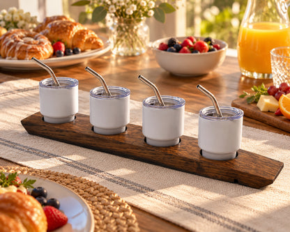 Mini Tumbler Flight – 3 or 4 Glass Barrel Stave Tasting Board in weekend brunch gathering.