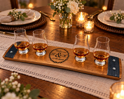 Personalized 4-Glass Whiskey Flight in anniversary tasting evening.