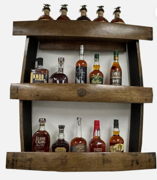 Whiskey Barrel Stave Wall Bar 3 shelf