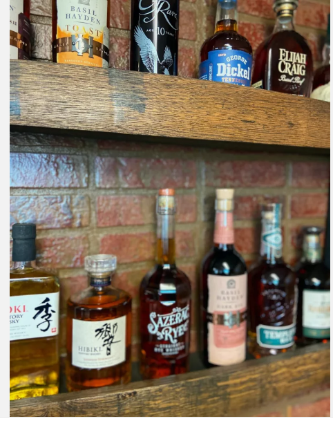 Whiskey Barrel Stave Wall Bar 3 shelf