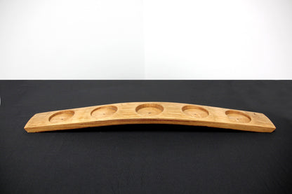 Handmade wine barrel stave candle holder detail