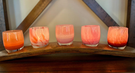 Handcrafted five-slot barrel stave candle holder display