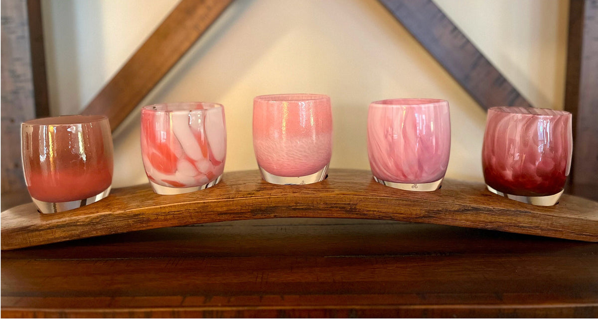 Reclaimed oak wine barrel stave Glassybaby centerpiece