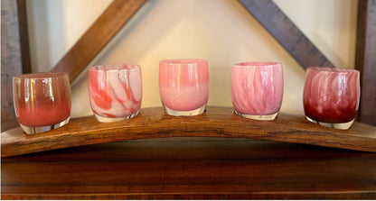Reclaimed oak wine barrel stave Glassybaby centerpiece