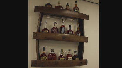 Whiskey Barrel Stave Wall Bar 3 shelf