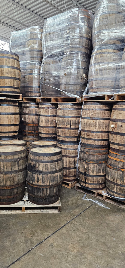 Stacks of whiskey barrels
